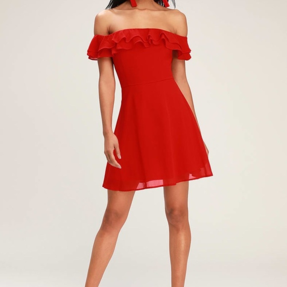 Lulu’s Ruffle Off Shoulder Skater Dress